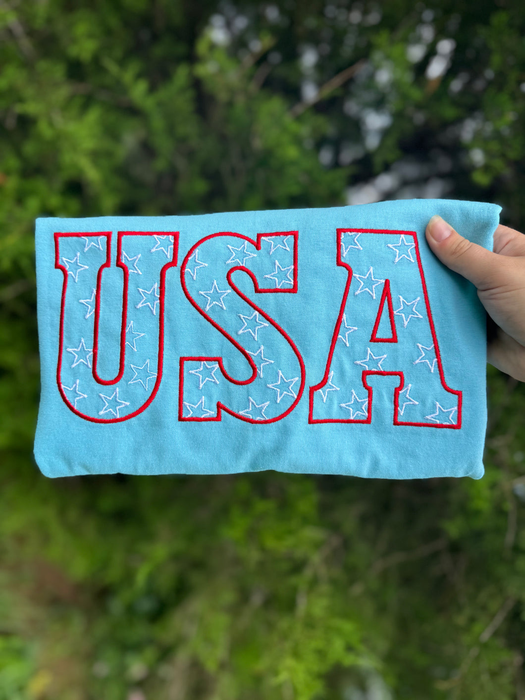 USA Stars Embroidered Sky Blue T-Shirt
