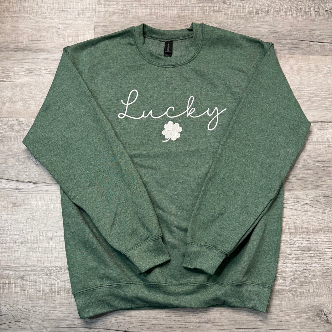 Lucky Four Leaf Clover Embroidered Sweatshirt